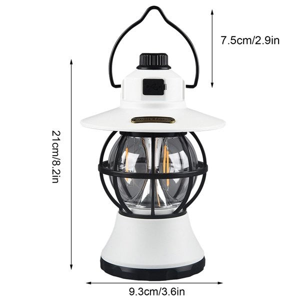 Lampa De Camping Retro Portabila, Felinar Vintage Led Abs, Acumulator Inclus 1200 Mah, Reincarcabila, 20 Cm Inaltime, 3 Moduri De Iluminare, Intensitate Reglabila,Lampa Portabila Pentru Cort In Aer Liber - vivimall.ro