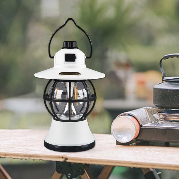 Lampa De Camping Retro Portabila, Felinar Vintage Led Abs, Acumulator Inclus 1200 Mah, Reincarcabila, 20 Cm Inaltime, 3 Moduri De Iluminare, Intensitate Reglabila,Lampa Portabila Pentru Cort In Aer Liber - vivimall.ro