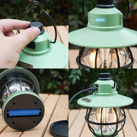 Lampa De Camping Retro Portabila, Felinar Vintage Led Abs, Acumulator Inclus 1200 Mah, Reincarcabila, 3 Moduri De Iluminare, Intensitate Reglabila,Lampa Portabila Pentru Cort In Aer Liber, Mint - vivimall.ro