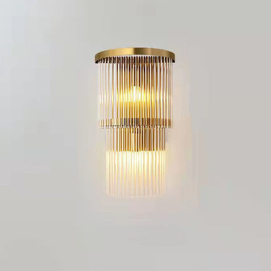 Lampa de Perete in Interior, Vivimall, Lampa de Lux pentru Decor de Interior, Corp de Iluminat Tip aplica, din Inox Auriu si Cristal, Lumina Calda Rece Neutra, 43 x 25 cm, Ideal pentru Camere Mici si Medii, Transparent Auriu - vivimall.ro