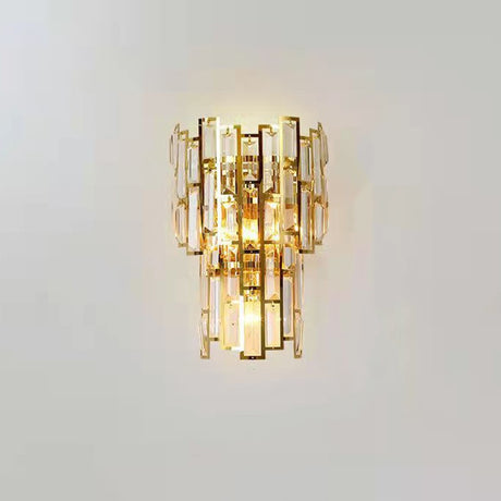 Lampa de Perete in Interior, Flippy, Lampa de Lux pentru Decor de Interior, Corp de Iluminat Tip aplica, din Inox Auriu si Cristal, Lumina Calda Rece Neutra, 39x24 cm, Ideal pentru Camere Mici si Medii, Auriu - vivimall.ro