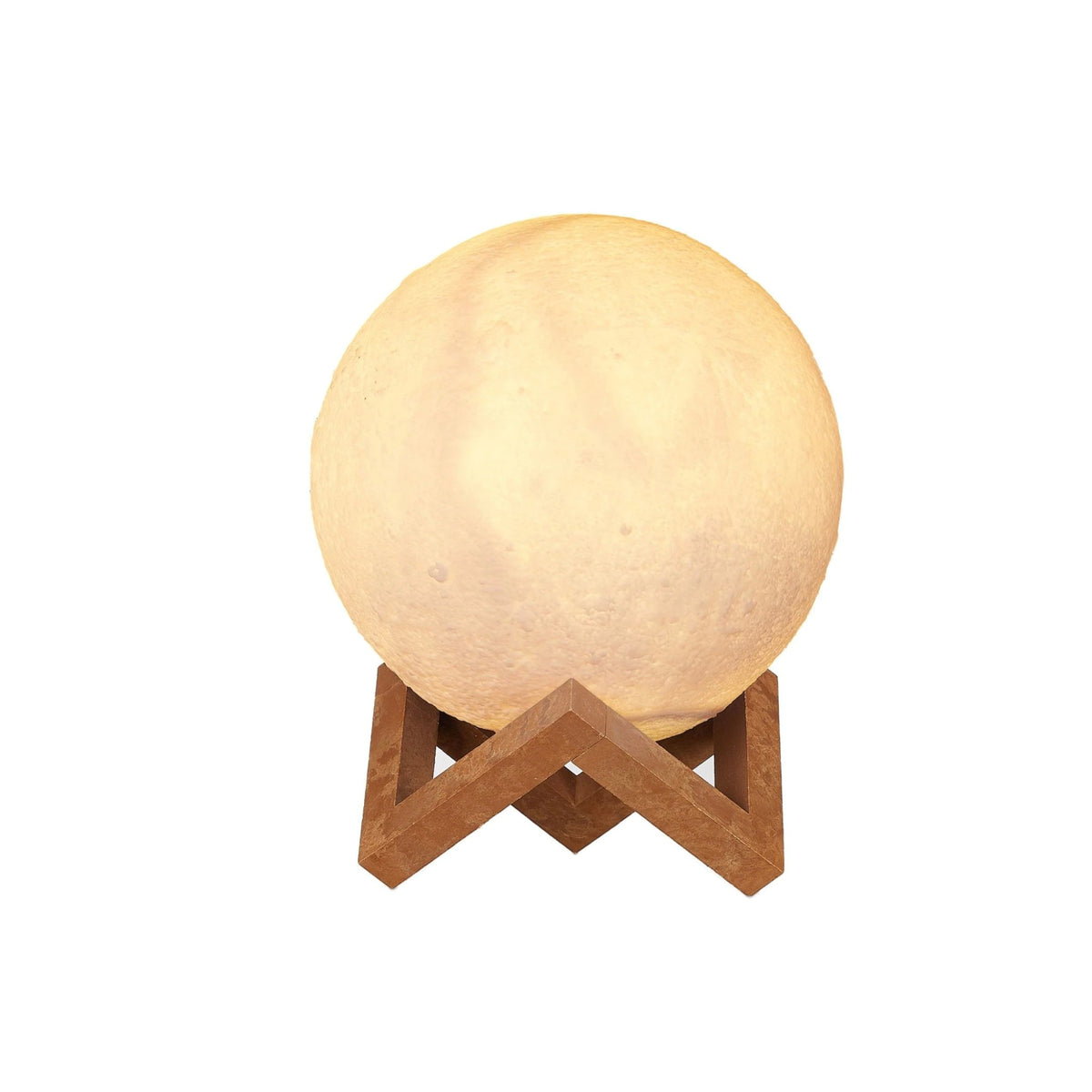 Lampă de veghe în formă de lună 3D, alb cald, stand lemn, 8 cm