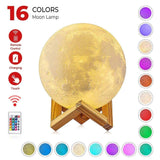 Lampa De Veghe In Forma De Luna Cu Stele 3D Moon Light, Acumulator Integrat, Alimentare Usb, Stand Din Plastic Inclus, 13 Cm, 16 Culori, Telecomanda Inclusa