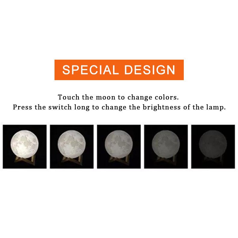 Lampa de veghe in forma de luna cu stele 3D Moon Light, Acumulator integrat, alimentare USB, stand din plastic inclus, 13 cm, 16 culori, Multicolor, Telecomanda inclusa, Vivimall - vivimall.ro