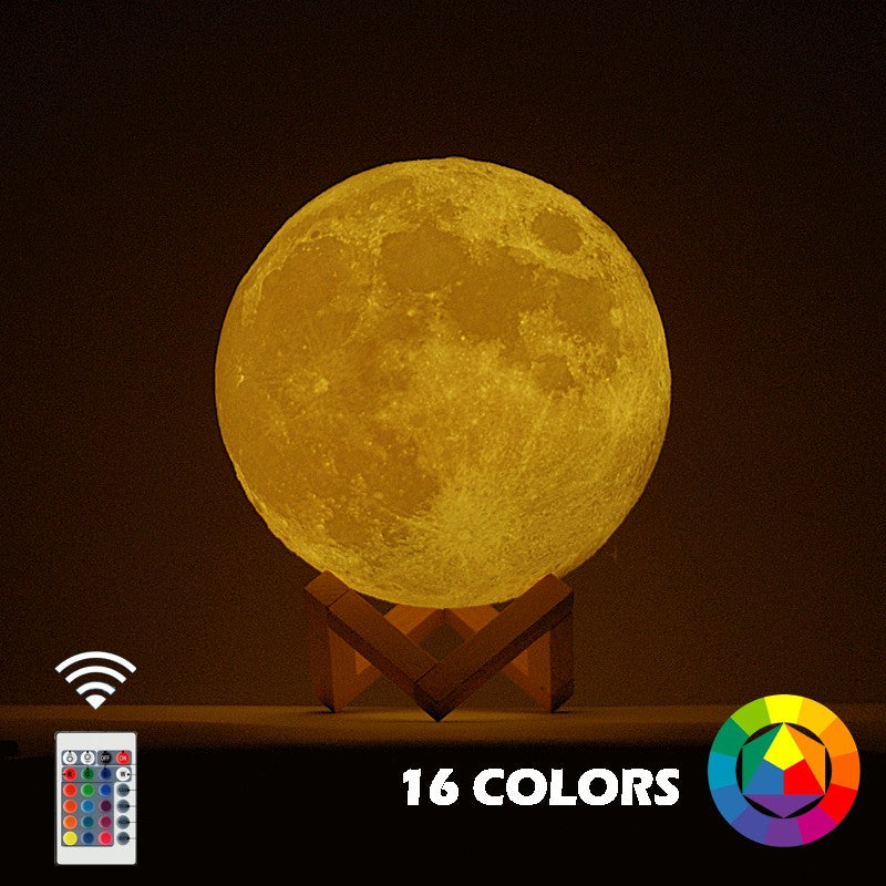 Lampa De Veghe In Forma De Luna Cu Stele 3D Moon Light, Acumulator Integrat, Alimentare Usb, Stand Din Plastic Inclus, 13 Cm, 16 Culori, Telecomanda Inclusa