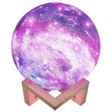 Lampa De Veghe In Forma De Luna Cu Stele 3D Moon Light, Alimentare Baterii, Stand Din Lemn Inclus, 10 Cm
