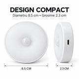 Lampa de Veghe LED, Flippy, cu Senzor de Miscare, 2 Moduri de Iluminare, Lumina Alba Rece, Acumulator 300 mAh, Incarcare USB, 0.6 W, Design Rotund, 8.5 x 2.3 cm, Alb