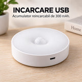 Lampa de Veghe LED, Flippy, cu Senzor de Miscare, 2 Moduri de Iluminare, Lumina Alba Rece, Acumulator 300 mAh, Incarcare USB, 0.6 W, Design Rotund, 8.5 x 2.3 cm, Alb