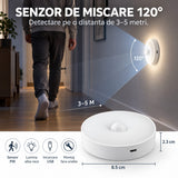 Lampa de Veghe LED, Flippy, cu Senzor de Miscare, 2 Moduri de Iluminare, Lumina Alba Rece, Acumulator 300 mAh, Incarcare USB, 0.6 W, Design Rotund, 8.5 x 2.3 cm, Alb