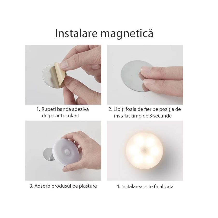 Lampa de Veghe LED, Flippy, cu Senzor de Miscare, Lumina Alba Calda si Rece, Incarcare USB, 0.6W, 300mAh, Design Rotund, Alb, 8.5x2.3 cm