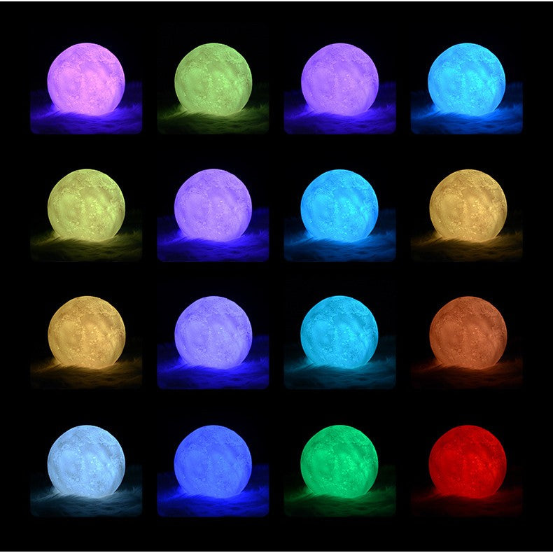 Lampa De Veghe Luna 3D Moon Light,Lumina A Cu Led, 7 Culori, Schimbare Culoare Prin Atingere, Alimentare Baterii, Fara Acumulator, Stand Din Plastic Inclus, 20 Cm