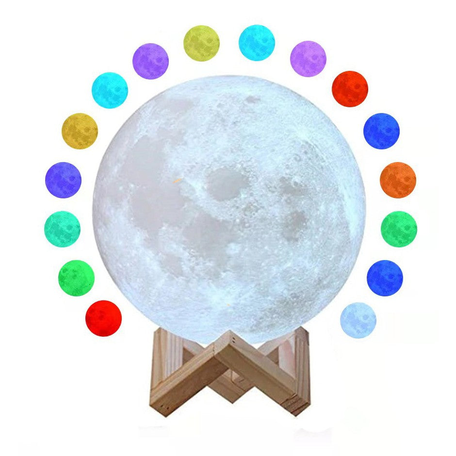 Lampa De Veghe Luna 3D Moon Light, Lumina A Cu Led, 7 Culori,Schimbare Culoare Prin Atingere,, Alimentare Baterii, Fara Acumulator, Stand Din Plastic Inclus, 15 Cm