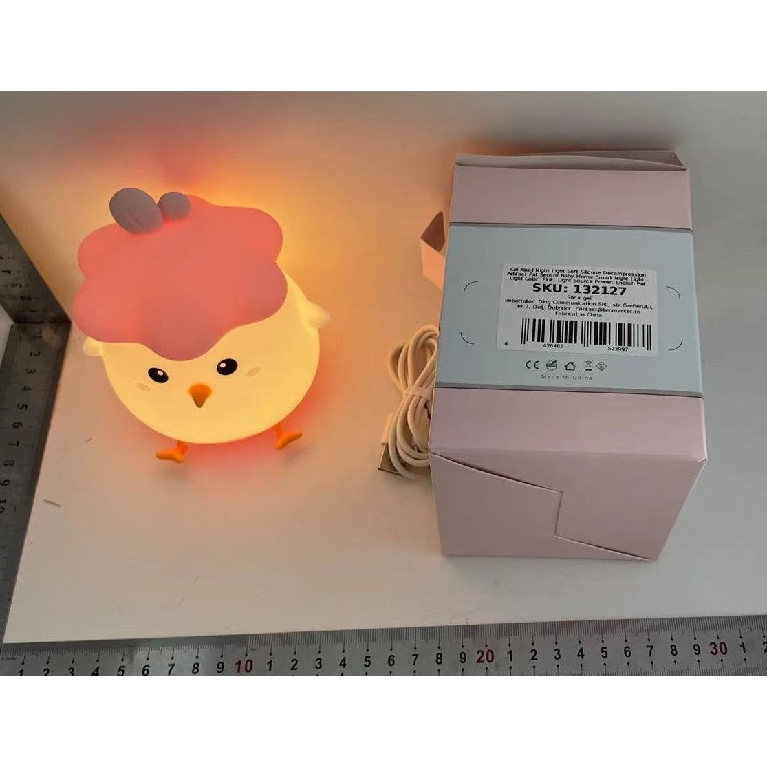 Lampa De Veghe Pentru Copii, Din Silicon, Senzor Tactil, Model Pui, Lumina Calda, Protectie Pentru Ochi, Incarcare Usb, Capacitate Baterie Incorporata 800Mah