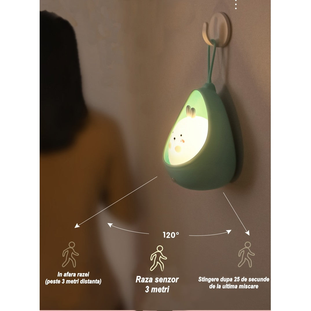 Lampa De Veghe Portabila Cu 2 Moduri De Functionare Silicon Non-Toxic, Reincarcabila Usb, Senzor Miscare, Pisicuta