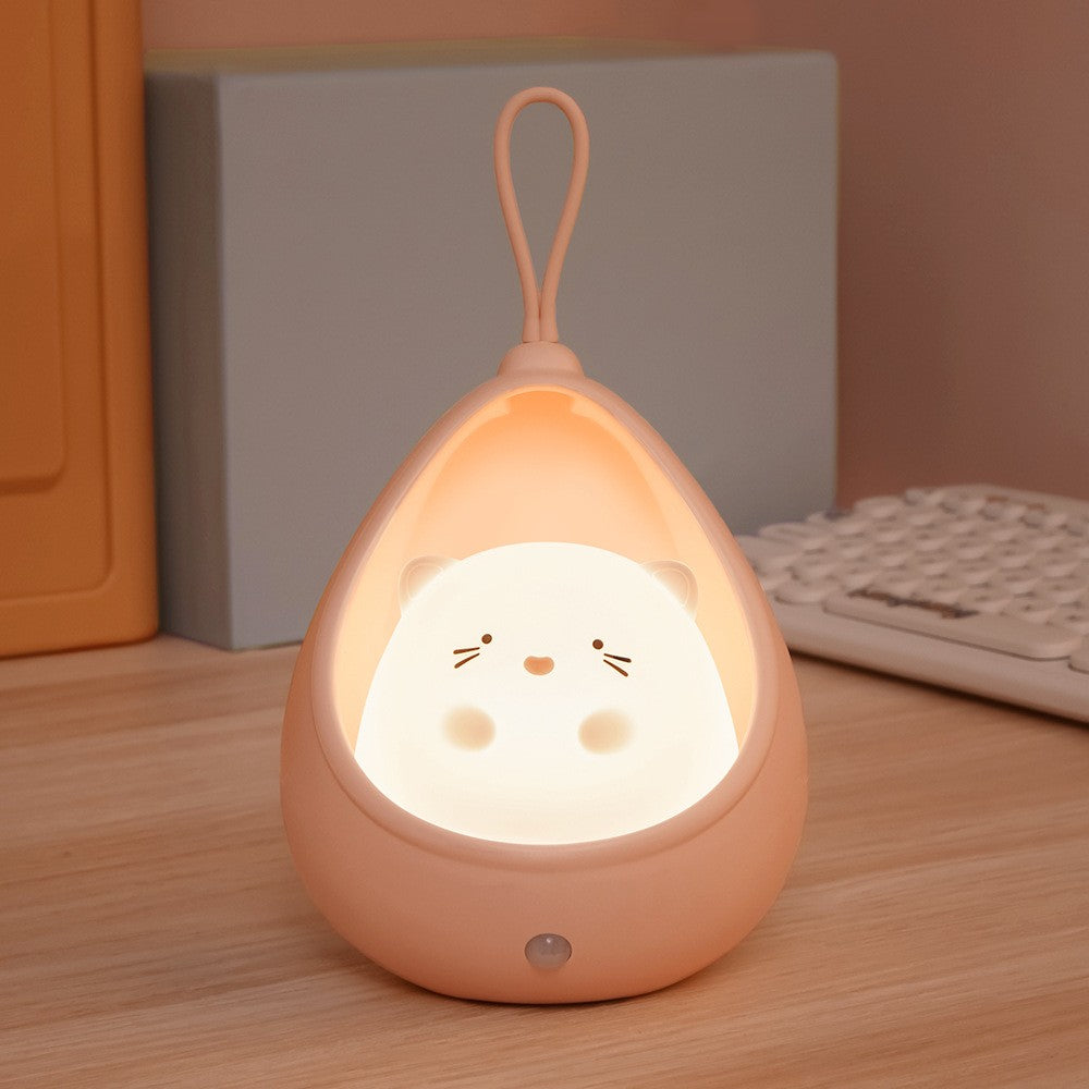 Lampa De Veghe Portabila Cu 2 Moduri De Functionare Silicon Non-Toxic, Reincarcabila Usb, Senzor Miscare, Pisicuta