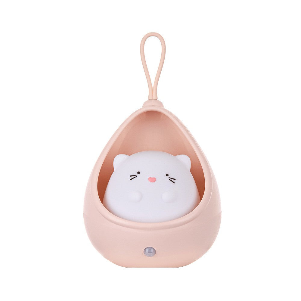 Lampa De Veghe Portabila Cu 2 Moduri De Functionare Silicon Non-Toxic, Reincarcabila Usb, Senzor Miscare, Pisicuta