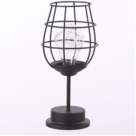 Lampa Decorativa cu Leduri, Vivimall, Model Pahar de Vin, cu Baterii, 13 x 13 x 28 cm, Suport Negru, Lumina Alb Cald - vivimall.ro