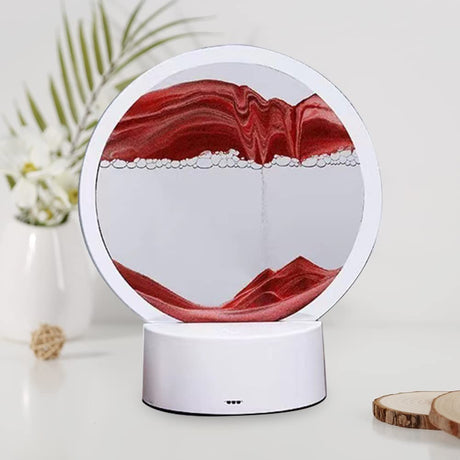 Lampa decorativa tip clepsidra Vivimall, imagine 3D dinamica, nisipuri miscatoare, 16 x 18.5 cm, Rosu - vivimall.ro