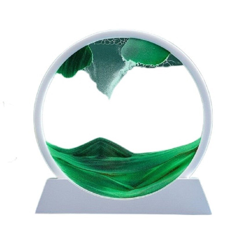 Clepsidra Decorativa Imagine 3D Dinamica, Nisipuri Miscatoare, Cadru Alb, Smarald