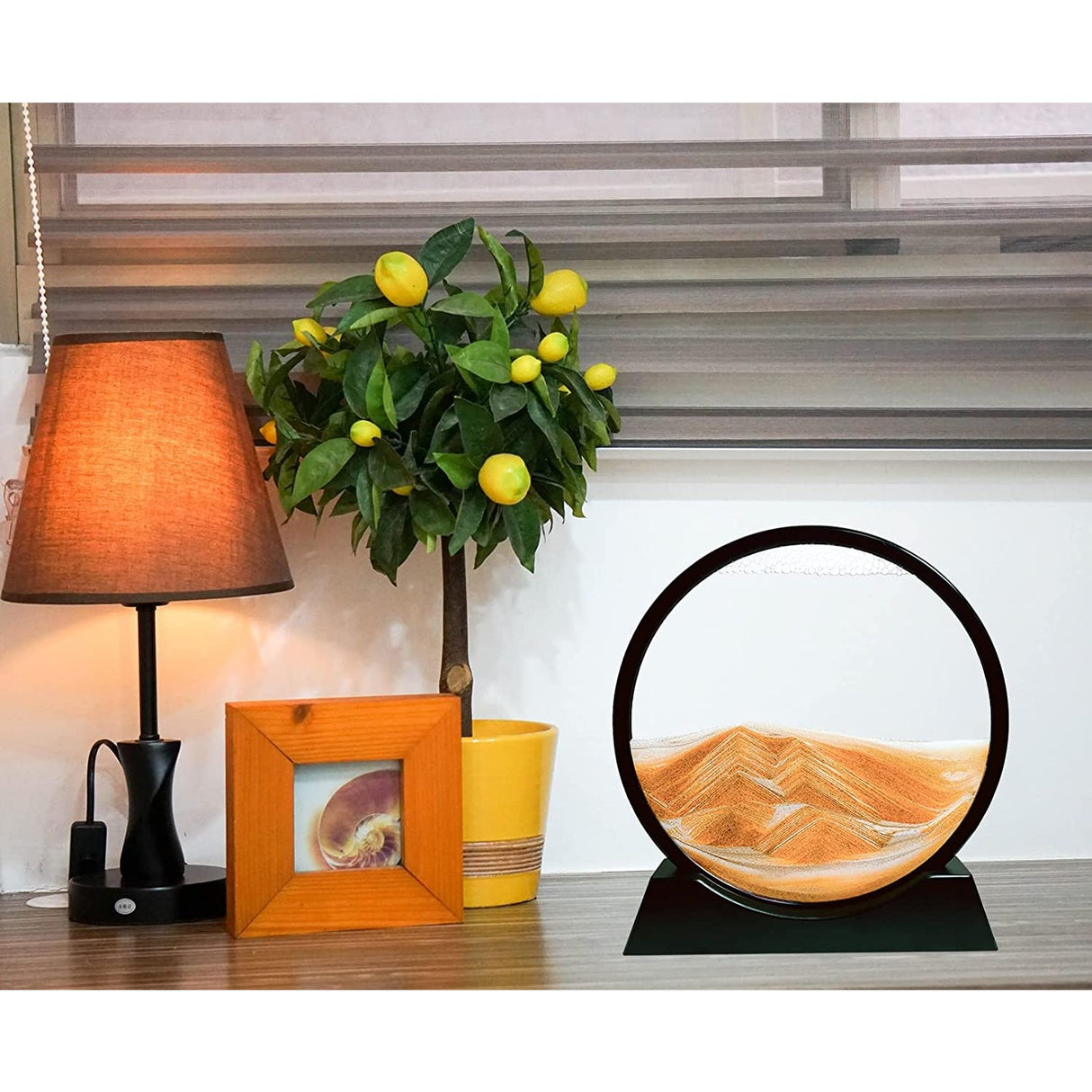 Clepsidra decorativa Vivimall, imagine 3D dinamica, nisipuri miscatoare, 25x26.5 cm, cadru negru, Auriu - vivimall.ro