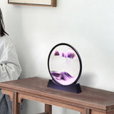 Decoratiune tip clepsidra, Vivimall, imagine 3D dinamica, nisipuri miscatoare, 25x26.5 cm, cadru negru, Mov - vivimall.ro