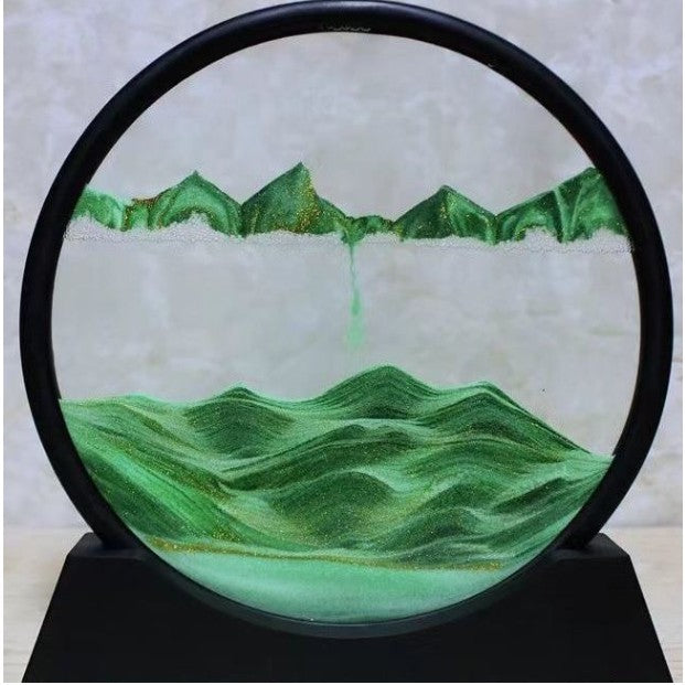 Decoratiune tip clepsidra, Vivimall, imagine 3D dinamica, nisipuri miscatoare, 25x26.5 cm, cadru negru, Verde smarald - vivimall.ro