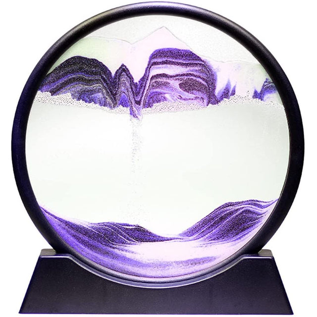 Decoratiune tip clepsidra, Vivimall, imagine 3D dinamica, nisipuri miscatoare, 25x26.5 cm, cadru negru, Mov - vivimall.ro