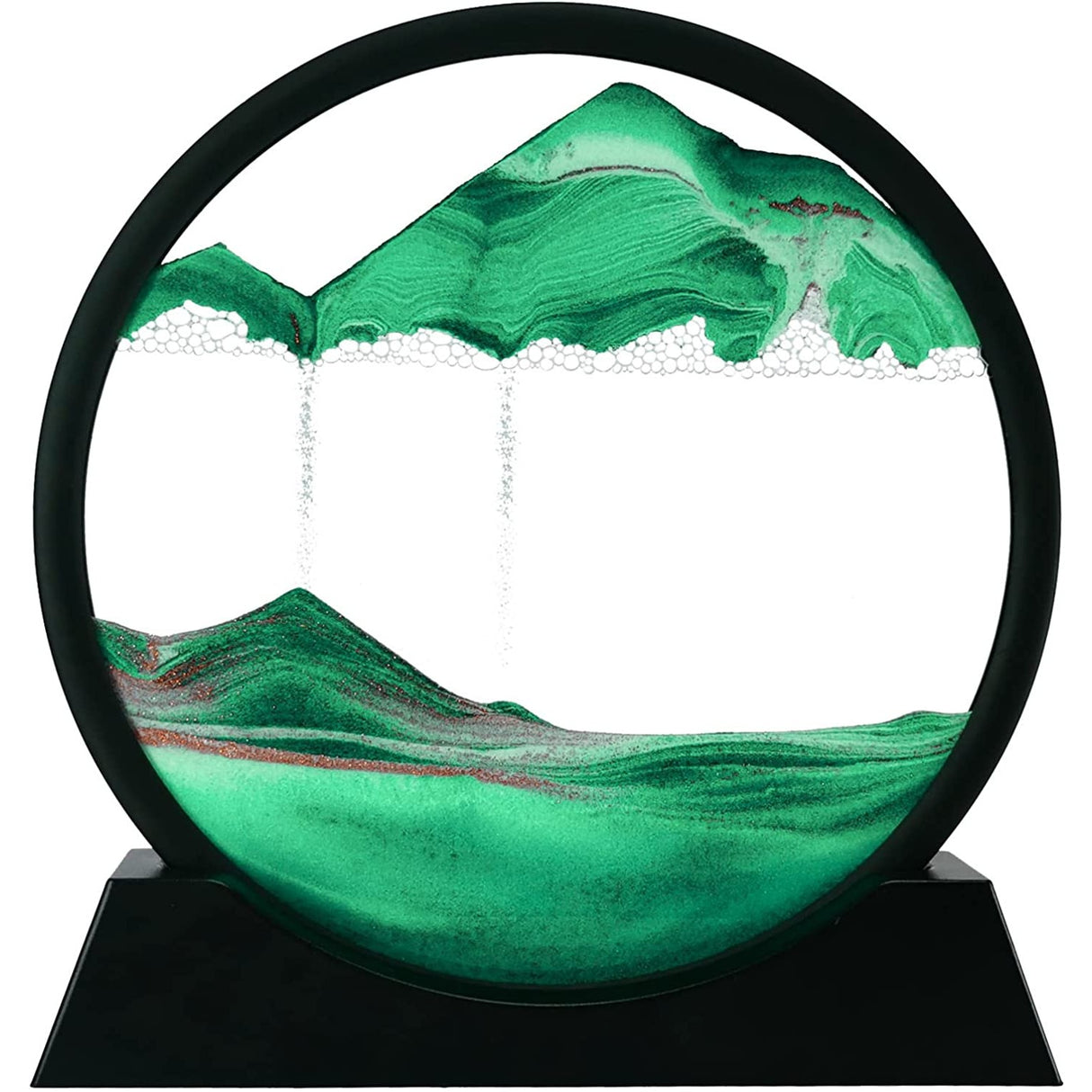 Decoratiune tip clepsidra, Vivimall, imagine 3D dinamica, nisipuri miscatoare, 25x26.5 cm, cadru negru, Verde smarald - vivimall.ro