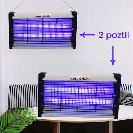 Lampa Electrica Anti Insecte, Vivimall, Lumina Neon, 2 tuburi cu putere de 30W, Suspensie Perete, Carcasa din Plastic Metalica, 49 x 25 x 6 cm, Alb Negru - vivimall.ro