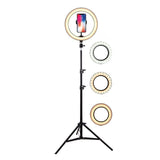 Lampa LED Circulara cu Trepied Metalic Extensibil, Flippy, Rotativa 360 de Grade, Lungime Extensie 210 cm, Diametru Lampa 26 cm, Conectare USB, Telecomanda, 3 Trepte de Lumina, Negru