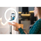 Lampa Led Circulara Cu Trepied Metalic Extensibil, Rotativa 360 De Grade, Lungime Extensie 210 Cm, Diametru Lampa 26 Cm, Conectare Usb, Telecomanda, 3 Trepte De Lumina - vivimall.ro