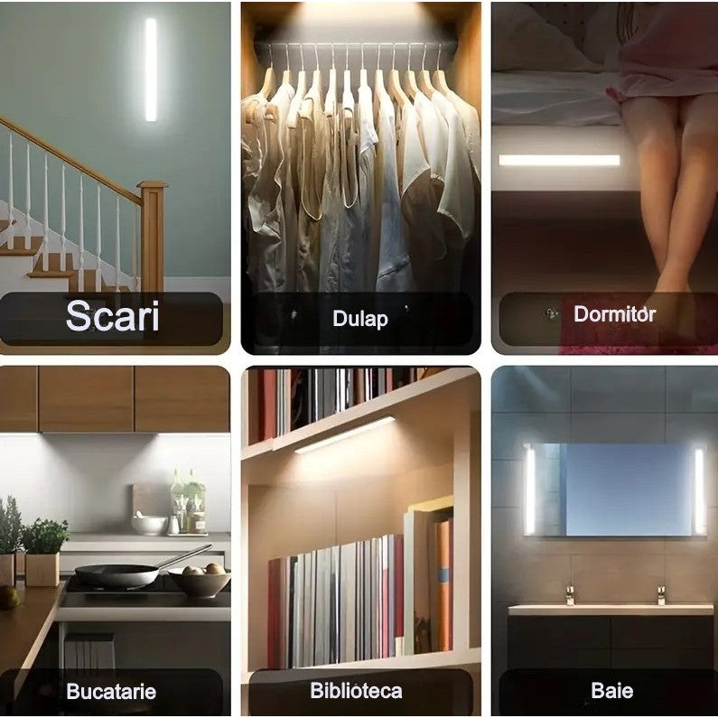 Lampa Led Cu Senzor De Lumina Si Miscare 30 Cm, Intensitate Reglabila, Suport Magnetic, 79 Led-Uri, 114.59Lm, Acumulator 600Mah Cu Reincarcare Prin Usb-C, Pentru Bucatarie, Hol, Dressing, Garaj - vivimall.ro