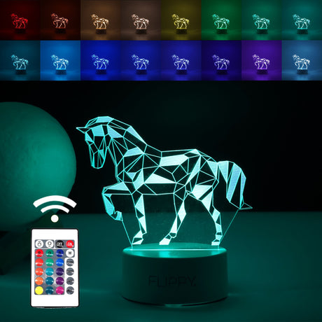 Lampa Led Decorativa, 3D, Cal, Cu Telecomanda, Doua Moduri De Alimentare Usb Si Baterii, 20 Cm Inaltime, Din Material Acril Si Lumina A, Alb - vivimall.ro