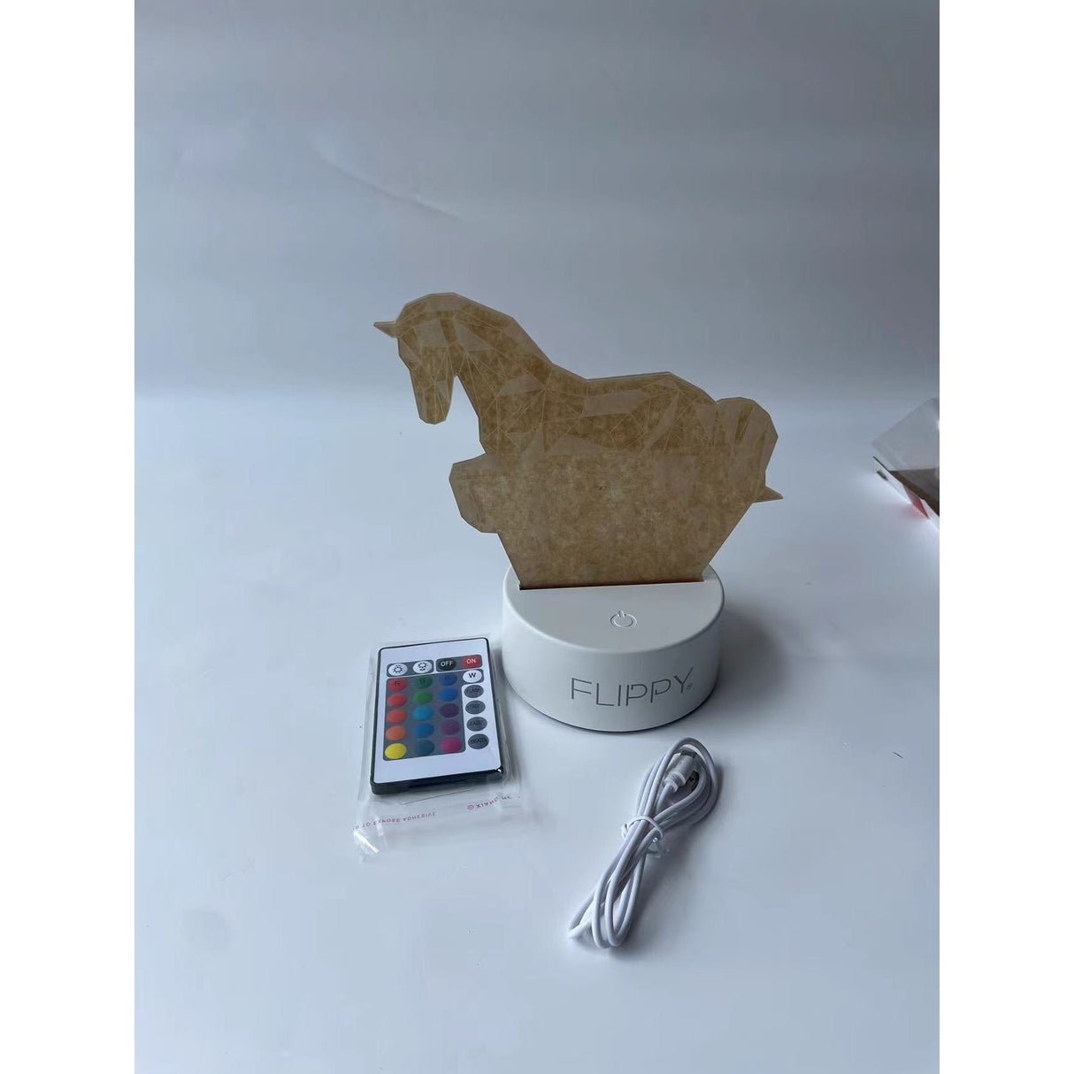 Lampa Led Decorativa, 3D, Cal, Cu Telecomanda, Doua Moduri De Alimentare Usb Si Baterii, 20 Cm Inaltime, Din Material Acril Si Lumina A, Alb - vivimall.ro