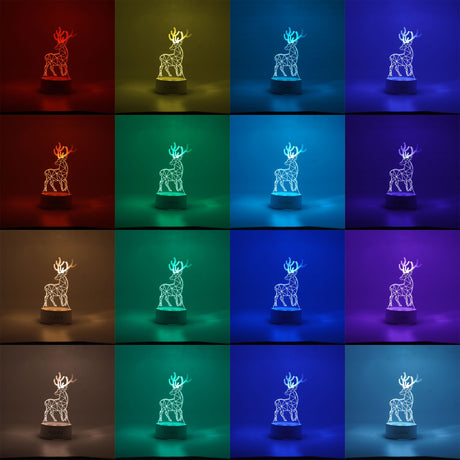 Lampa Led Decorativa, 3D, Cerb, Cu Telecomanda, Doua Moduri De Alimentare Usb Si Baterii, 20 Cm Inaltime, Din Material Acril Si Lumina A, Alb - vivimall.ro