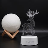 Lampa LED decorativa, Vivimall, 3D, Cerb, cu telecomanda, doua moduri de alimentare USB si baterii, 20 cm inaltime, din material acril si lumina multicolora, alb - vivimall.ro