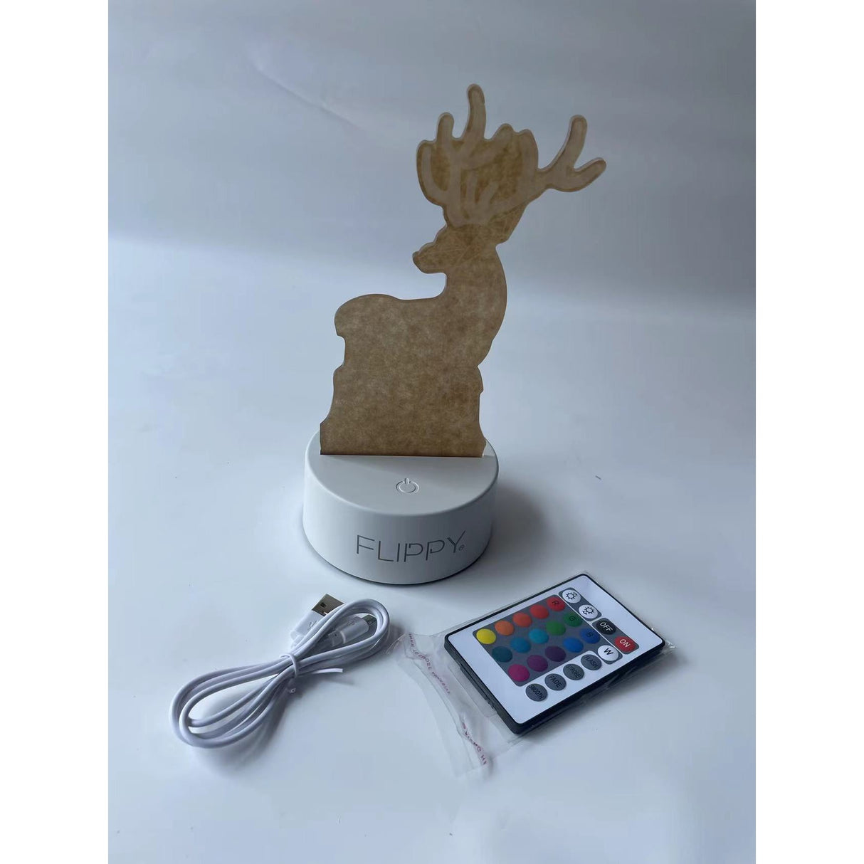 Lampa Led Decorativa, 3D, Cerb, Cu Telecomanda, Doua Moduri De Alimentare Usb Si Baterii, 20 Cm Inaltime, Din Material Acril Si Lumina A, Alb - vivimall.ro