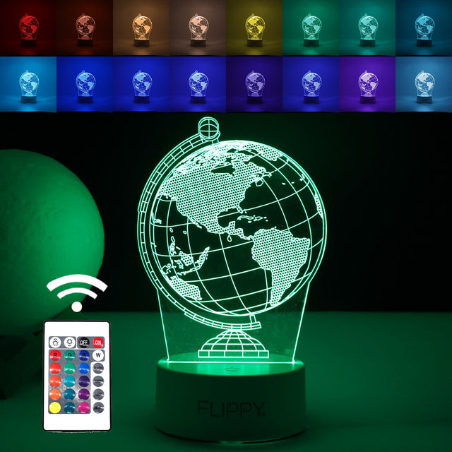 Lampa Led Decorativa, 3D, Globul Pamantesc, Doua Moduri De Alimentare Usb Si Baterii, 20 Cm Inaltime, Din Material Acril Si Lumina A, Alb - vivimall.ro