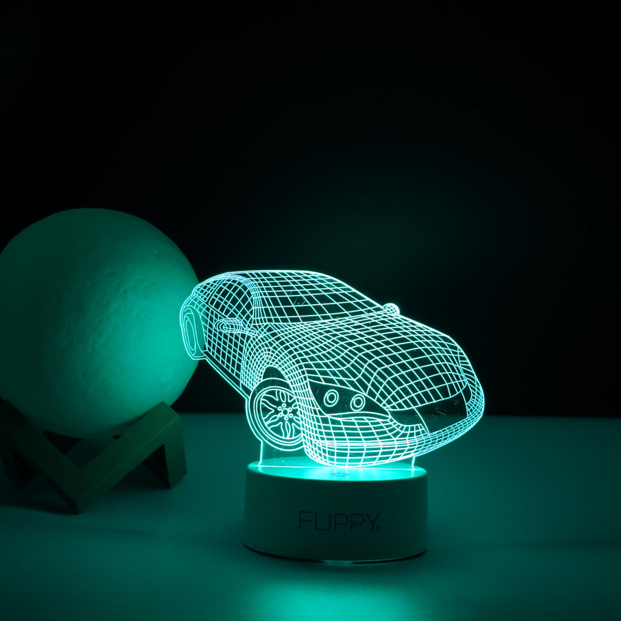 Lampa Led Decorativa, 3D, Masina Sport, Doua Moduri De Alimentare Usb Si Baterii, 20 Cm Inaltime, Din Material Acril Si Lumina A, Alb - vivimall.ro