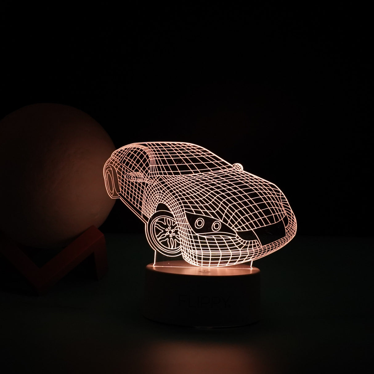 Lampa Led Decorativa, 3D, Masina Sport, Doua Moduri De Alimentare Usb Si Baterii, 20 Cm Inaltime, Din Material Acril Si Lumina A, Alb - vivimall.ro