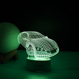 Lampa Led Decorativa, 3D, Masina Sport, Doua Moduri De Alimentare Usb Si Baterii, 20 Cm Inaltime, Din Material Acril Si Lumina A, Alb - vivimall.ro