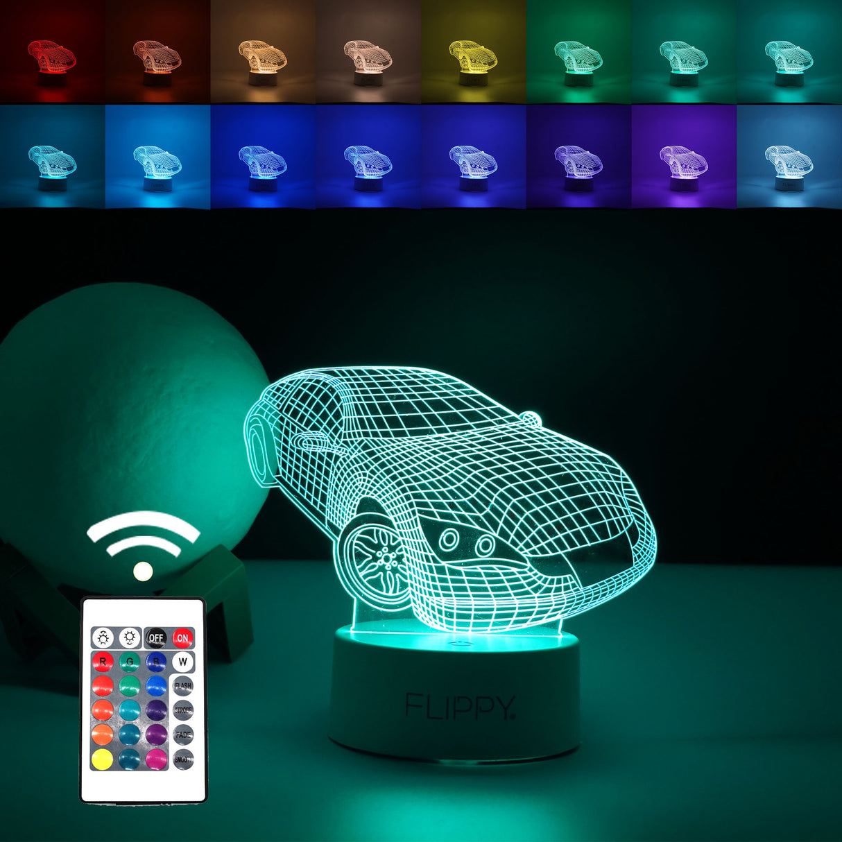 Lampa Led Decorativa, 3D, Masina Sport, Doua Moduri De Alimentare Usb Si Baterii, 20 Cm Inaltime, Din Material Acril Si Lumina A, Alb - vivimall.ro