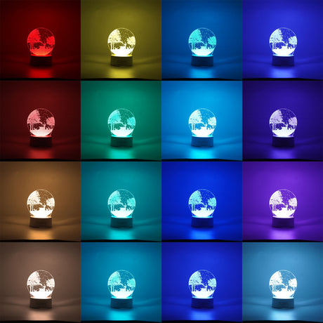 Lampa LED decorativa, Vivimall, 3D, Peisaj de iarna, cu telecomanda, doua moduri de alimentare USB si baterii, 20 cm inaltime, din material acril si lumina multicolora, alb - vivimall.ro