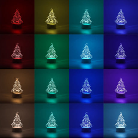 Lampa LED decorativa, Flippy, 3D, Pom de Craciun, din material acril si lumina multicolora, alb