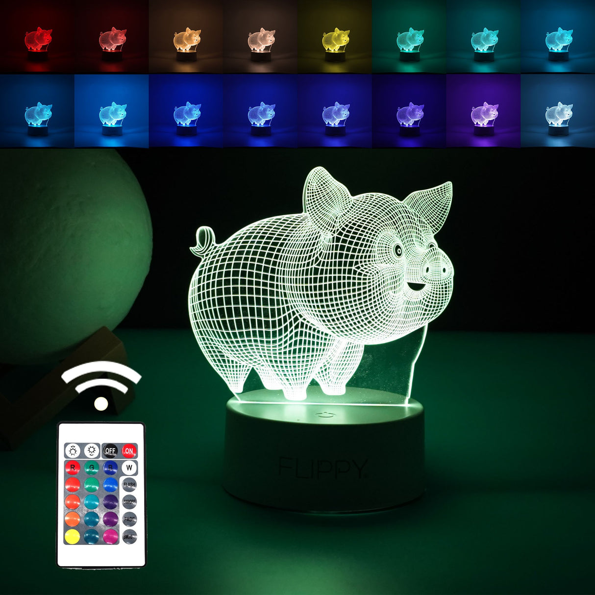 Lampa Led Decorativa, 3D, Porcusor Gras, Din Material Acril Si Lumina A, Alb - vivimall.ro