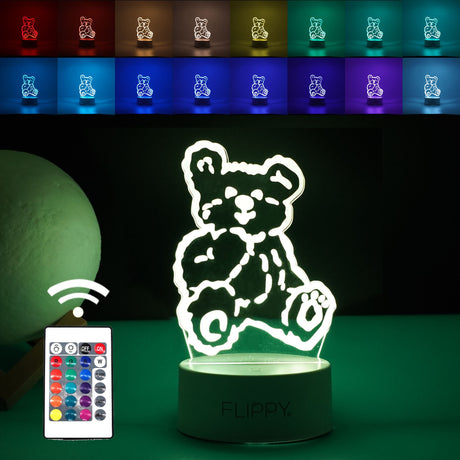 Lampa Led Decorativa, 3D, Ursulet, Cu Telecomanda, Doua Moduri De Alimentare Usb Si Baterii, 20 Cm Inaltime, Din Material Acril Si Lumina A, Alb - vivimall.ro