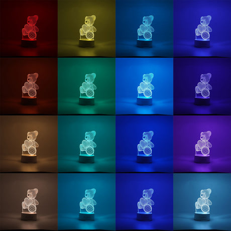 Lampa LED decorativa, Flippy, 3D, ursulet, din material acril si lumina multicolora, alb - vivimall.ro