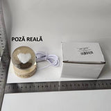Lampa LED Decorativa, Vivimall, Bila de Cristal cu Diametru 6cm, Model Inima 3D, Alimentare USB, Suport din Lemn, Lumina Alb Cald - vivimall.ro