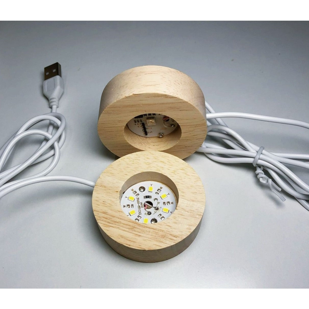Lampa Led Decorativa, Bila De Cristal Cu Diametru 6Cm, Alimentare Usb, Suport Din Lemn, Lumina - vivimall.ro