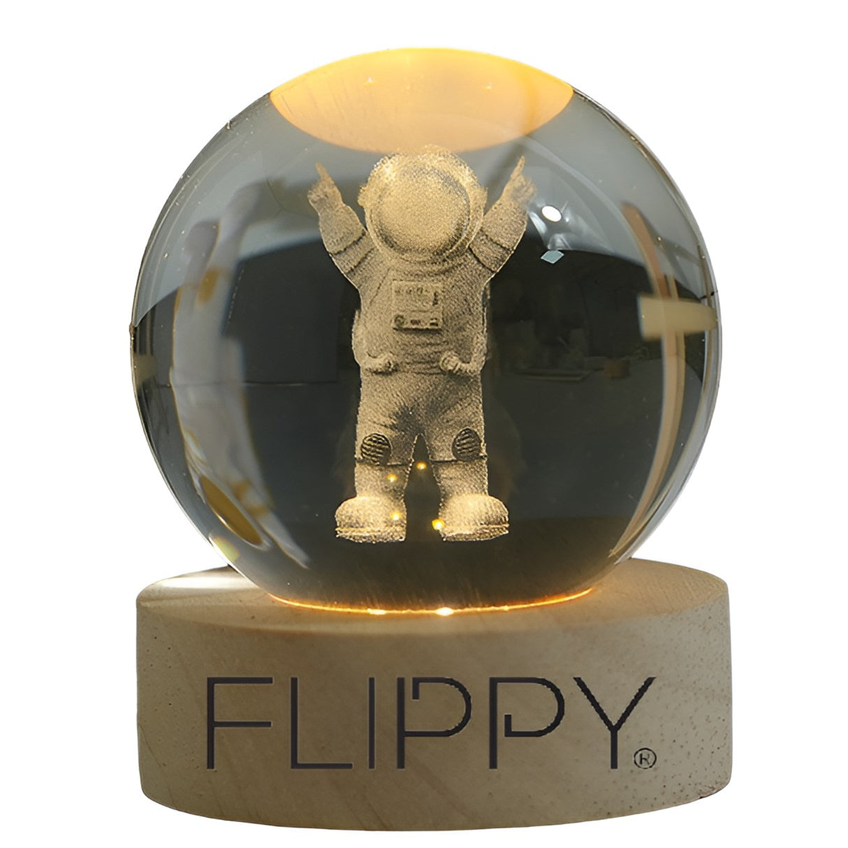 Lampa Led Decorativa, Cu Bila De Cristal Cu Diametru 6Cm, Alimentare Usb, Suport Din Lemn, Lumina - vivimall.ro